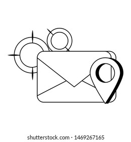 email message digital card web technology gps location cartoon vector illustration graphic design