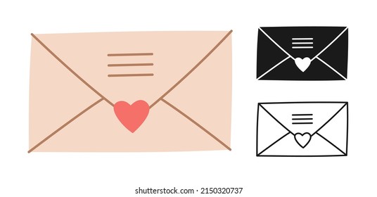 Conjunto de esquema de icono de sobre de mensaje de correo electrónico. Elemento gráfico simple de la línea de buzón de correspondencia. Firma de correo, nuevo icono de mensaje, notificación de correo. Recibir o enviar vector de recopilación de mensajes de sms