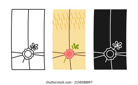 Email message envelope icon outline set. Mail sign, new message icon, sealing wax letter mailing notification. Correspondence mailbox line simple graphic element. Receive, send sms post notice vector