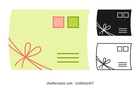 Email message envelope icon outline set. Mail sign, new message icon, letter postmark mailing notification. Correspondence mailbox line graphic element. Receive or send sms post notice vector