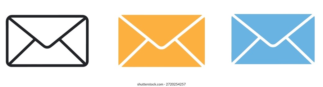 Iconos del sobre del correo electrónico y del mensaje con el contorno y las variaciones sólidas del color