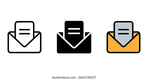 email message file icon set in different style. Email icon showing a letter within an envelope. received mail icon sign vector.