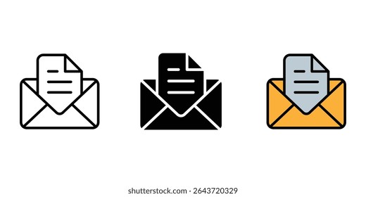 email message file icon set in different style. Email icon showing a letter within an envelope. received mail icon sign vector.