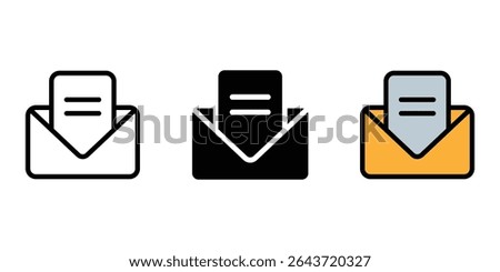 email message file icon set in different style. Email icon showing a letter within an envelope. received mail icon sign vector.