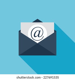 Email message flat icon. Modern flat icons with long shadow effect in stylish colors. Icons for Web and Mobile Application. EPS 10.