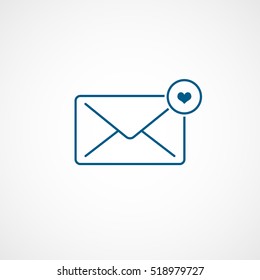 Email Message Heart Liked Blue Line Icon On White Background