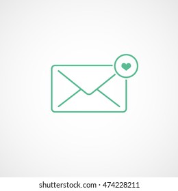 Email Message Heart Liked Green Line Icon On White Background