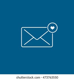 Email Message Heart Liked Line Icon On Blue Background