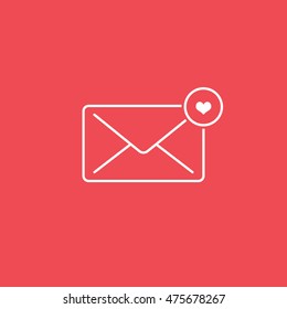 Email Message Heart Liked Line Icon On Red Background