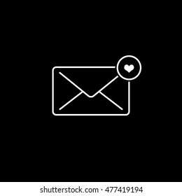Email Message Heart Line Icon On Black Background