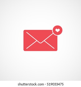 Email Message Heart Red Flat Icon On White Background