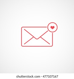 Email Message Heart Red Line Icon On White Background