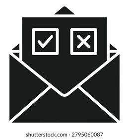 Email message icon with checkmark and cross options on envelope icon