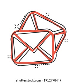 Email message icon in comic style. Mail document cartoon vector illustration on white isolated background. Message correspondence splash effect business concept.