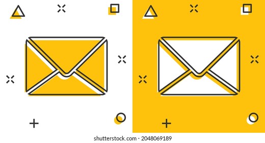 Email message icon in comic style. Mail document cartoon vector illustration on white isolated background. Message correspondence splash effect business concept.