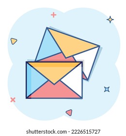 Email message icon in comic style. Mail document cartoon vector illustration on white isolated background. Message correspondence splash effect business concept.