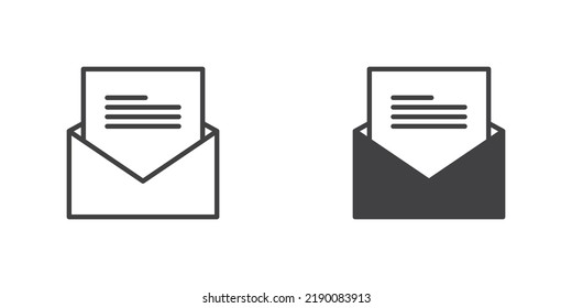 Icono de mensaje de correo electrónico. Línea de correo de sobres y versión de glifo, contorno y signo vectorial relleno. pictograma lineal y completo. Símbolo, ilustración del logotipo. Conjunto de iconos de estilo diferente