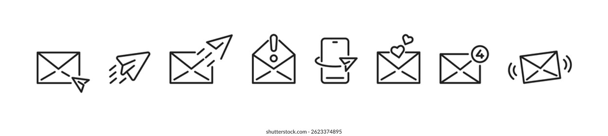 Email and message line icon set. Mail icons. Vector illustration.