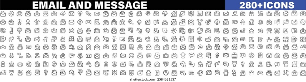 Email and message line icons collection. Thin outline icons pack. UI icon collection. Set of line web pictogram with white background
