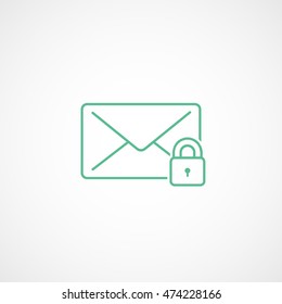 Email Message Lock Green Line Icon On White Background