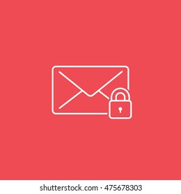 Email Message Lock Line Icon On Red Background