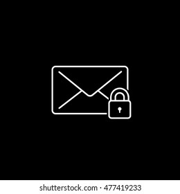 Email Message Lock Line Icon On Black Background