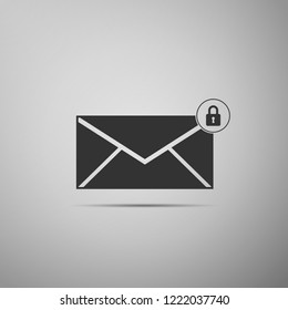 Email message lock password icon isolated on grey background. Envelope with padlock sign. Private mail and security, secure, protection, privacy symbol. Flat design. Vector Illustration
