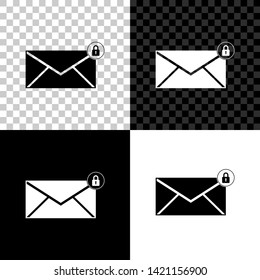 Email message lock password icon isolated on black, white and transparent background. Envelope with padlock sign. Private mail and security, secure, protection, privacy symbol. Vector Illustration