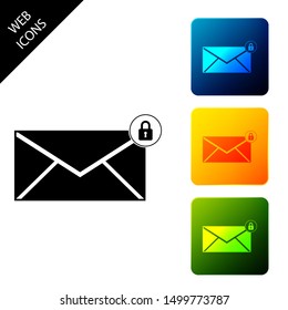 Email message lock password icon isolated. Envelope with padlock sign. Private mail and security, secure, protection, privacy symbol. Set icons colorful square buttons. Vector Illustration