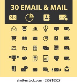 correo electrónico, mensaje, iconos de correo, señales de concepto vectorial establecido para infografías, móviles, sitios web, aplicación

