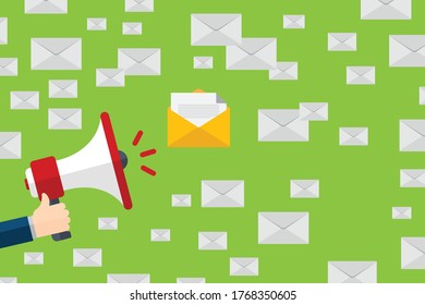  Email message and megaphone. Message reminder concept. Newsletter. Flat style vector