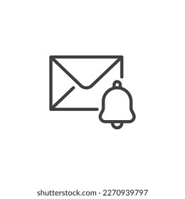 Email message notification line icon. linear style sign for mobile concept and web design. Envelope and bell outline vector icon. Symbol, logo illustration. Vector graphics