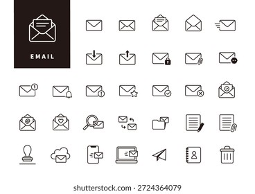 Conjunto de iconos de esquema de administración de notificaciones de correo electrónico y mensajes para la interfaz de usuario