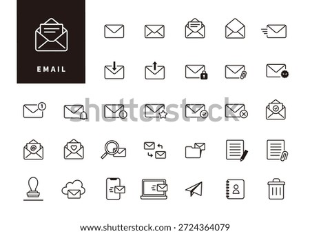 Email and message notification management outline icon set for UI