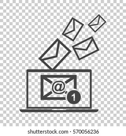 Email message on laptop. Vector illustration in flat style on isolated background.