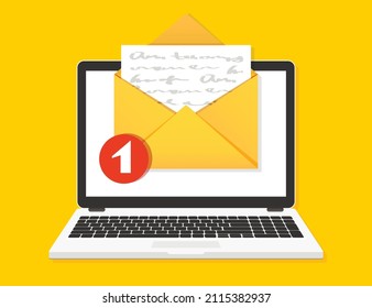 Email message on screen in laptop. Message reminder concept.