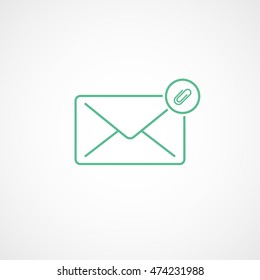 Email Message Paper Clip Inserted Green Line Icon On White Background