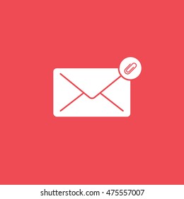Email Message Paper Clip Inserted Flat Icon On Red Background
