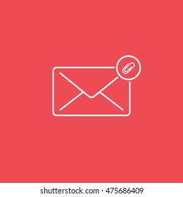 Email Message Paper Clip Inserted Line Icon On Red Background