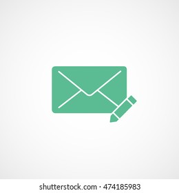 Email Message Pencil Pen Green Flat Icon On White Background