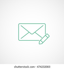 Email Message Pencil Pen Green Line Icon On White Background