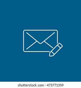Email Message Pencil Pen Line Icon On Blue Background