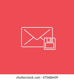 Email Message Save Line Icon On Red Background