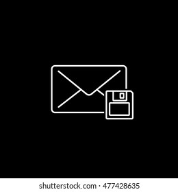 Email Message Save Line Icon On Black Background