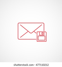 Email Message Save Red Line Icon On White Background