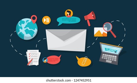 Email message in smartphone. Idea of global communication and notification in mailbox. Isolated flat vector illustration