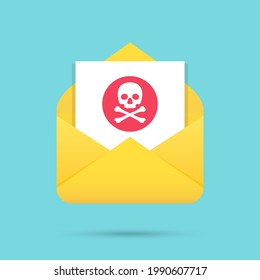 Email message with spam icon in a flat design
