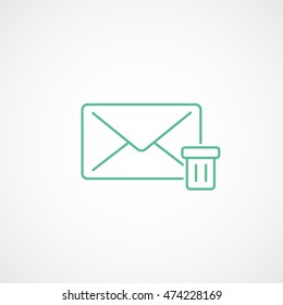 Email Message Trash Can Delete Remove Green Line Icon On White Background