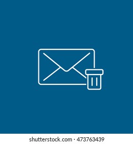 Email Message Trash Can Line Icon On Blue Background