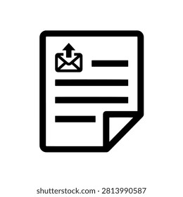Email message upload icon on document paper symbol with envelope